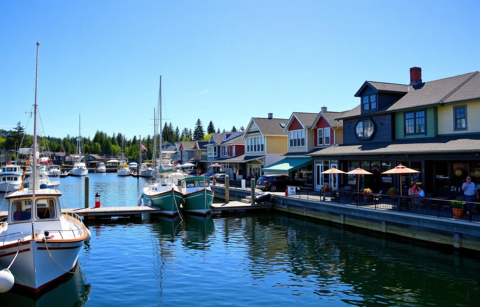 Downtown Gig Harbor working waterfront with historic boats and shops